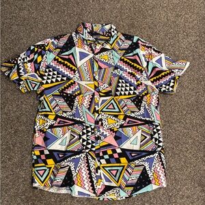 Geometric Patterned Multicolor Shirt Y2K disco party medium men short sleeve